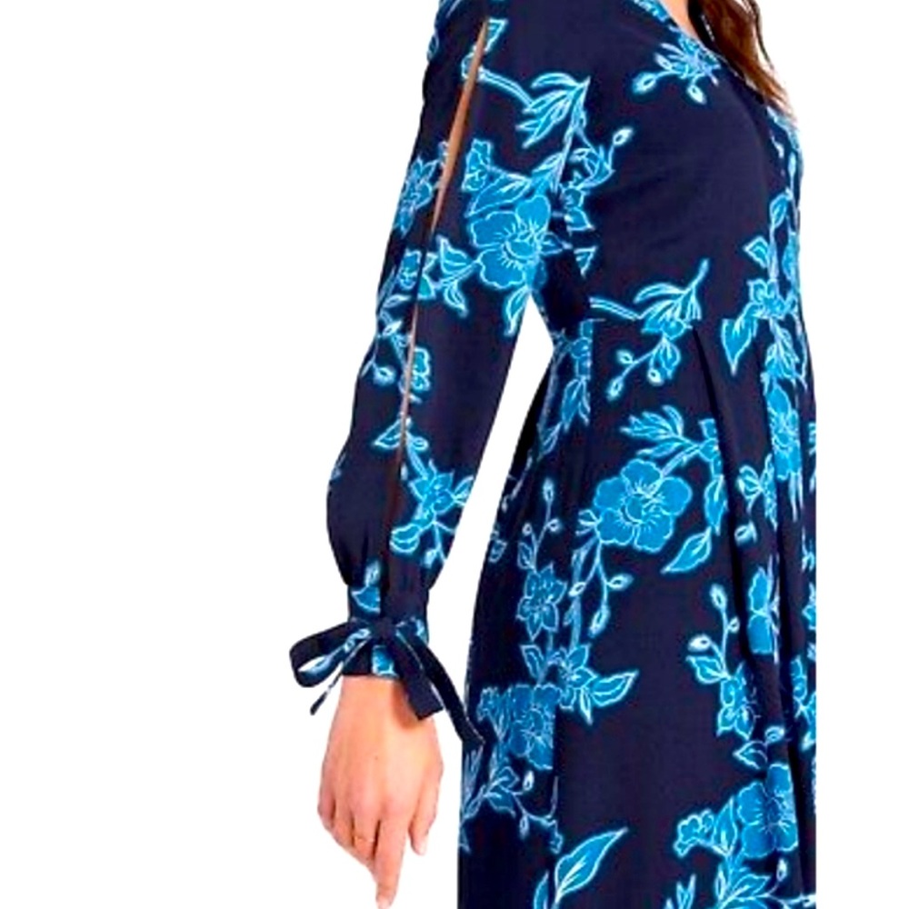 Draper James | Geranium Floral Tie Sleeve Dress Nassau Navy